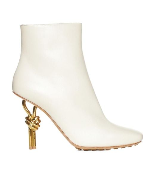 Bottega Veneta White Square Toe Ankle Boots