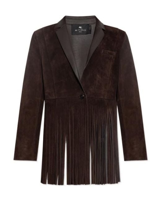 Etro Brown Buttoned Fringed Jacket