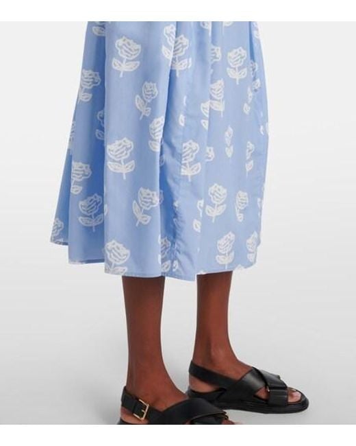 Marni Blue Floral Cotton Poplin Midi Skirt
