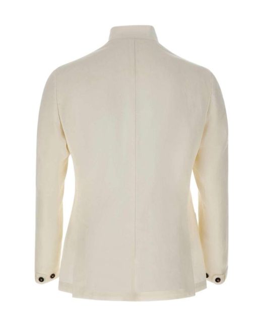 Eleventy White Stand Collar Buttoned Blazer for men