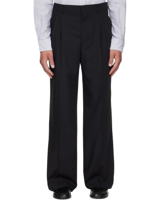 AMI Black Low Waist Wide Trousers for men