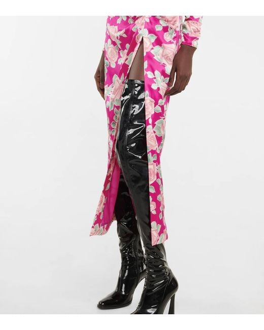 Alessandra Rich Pink Floral Draped Silk Satin Maxi Dress