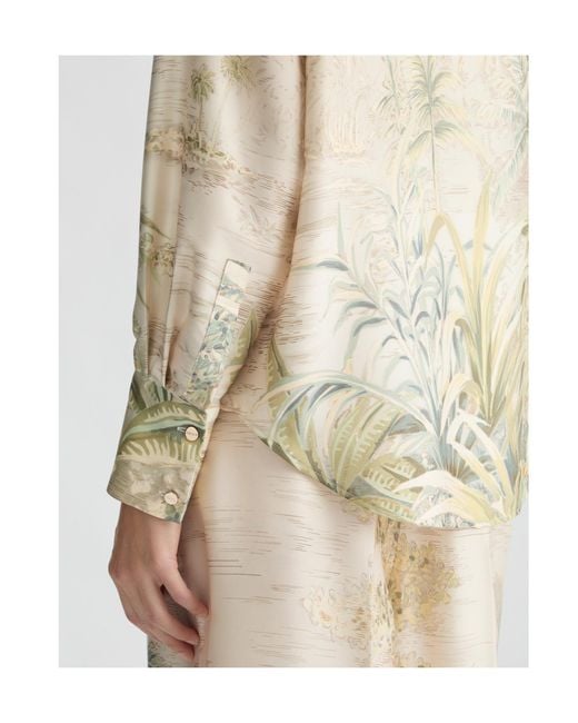 Liu Jo Natural Tropical-Printed Straight Hem Shirt
