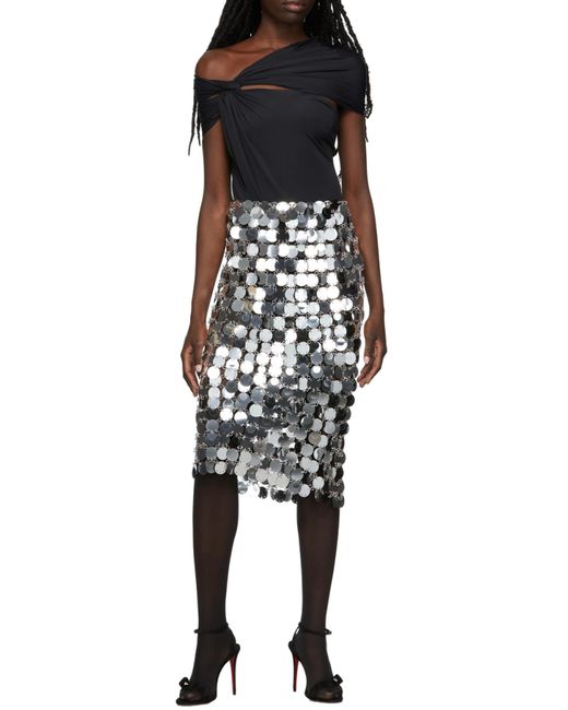 Rabanne Black Mirror-Effect Sequin Midi Skirt