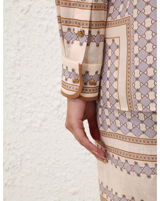 Zimmermann Pink Geometric-Print Silk Shirt