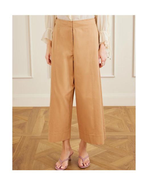 Ulla Johnson Natural Sascha Cotton-Twill Wide-Leg Cropped Pants