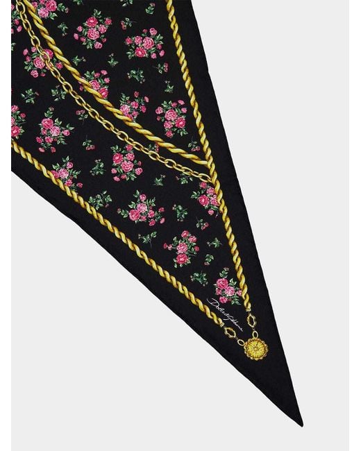 Dolce & Gabbana Black Chain-Print Floral Scarf