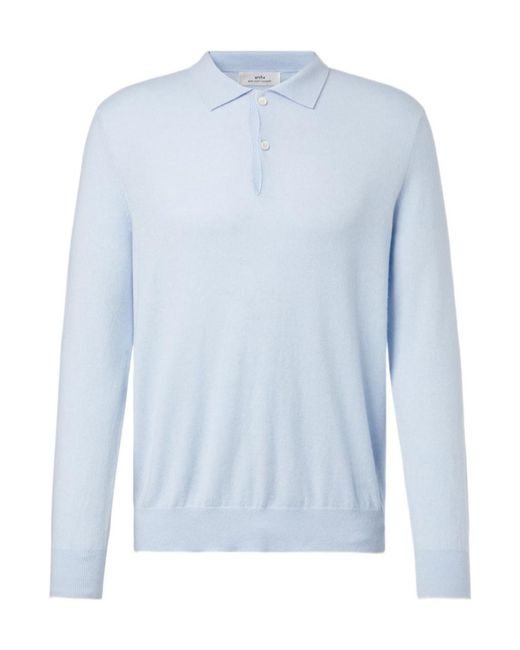 arch4 Blue Long-Sleeved Knit Polo Shirt for men
