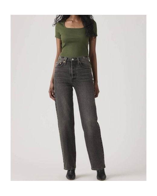 Levi's Gray Ribcage Straight Full Length Jeans