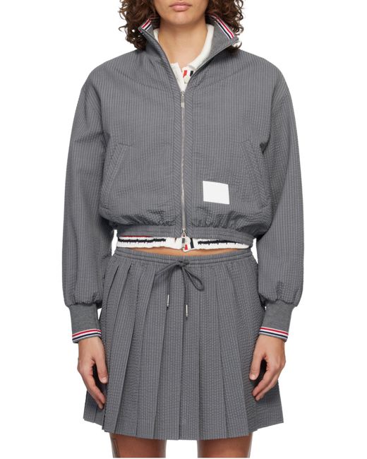 Thom Browne Gray Seersucker Zip Up Track Jacket