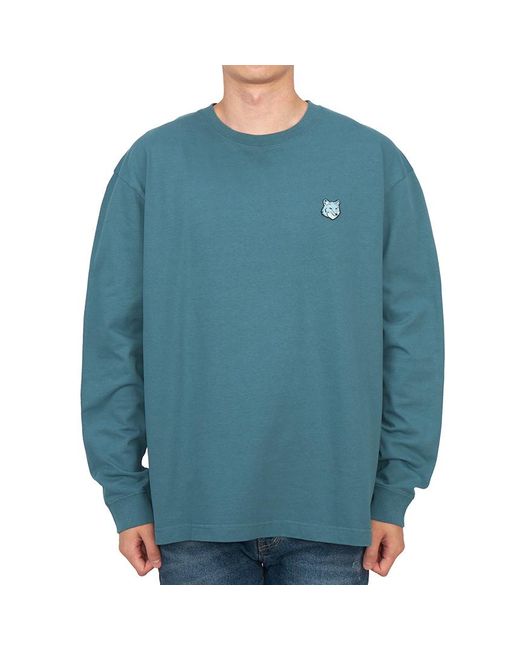 Maison Kitsuné Blue Round Collar And Long-Sleeved T-Shirt for men