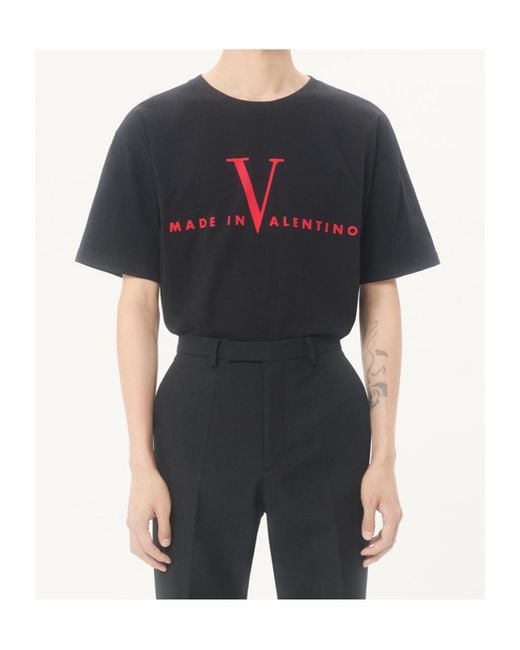 Valentino Black Logo Printed Crewneck T-Shirt for men