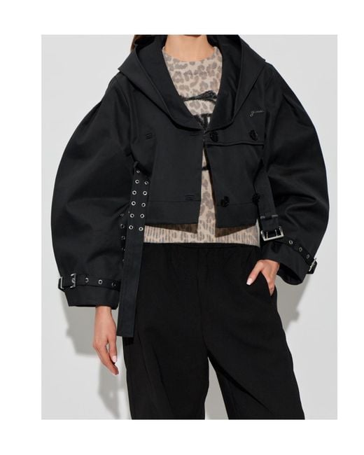 Ganni Black Logo Plaque Cropped Jacket