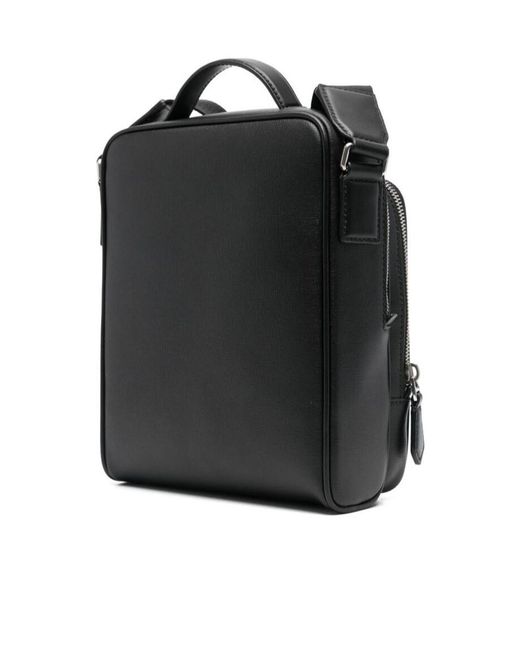 Bally Black Logo Printed Zip-Up Messenger Bag for men
