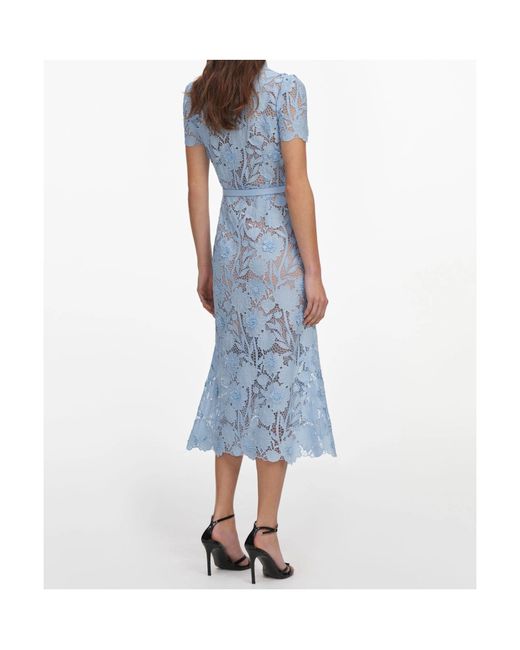 Self-Portrait Blue Lace Tie Neck Midi Dress