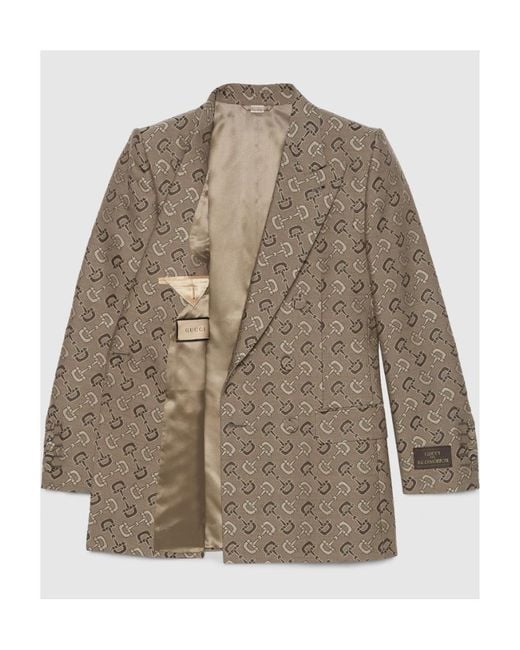 Gucci Gg Pattern Double-Breasted Jacket in Brown for Men | Lyst