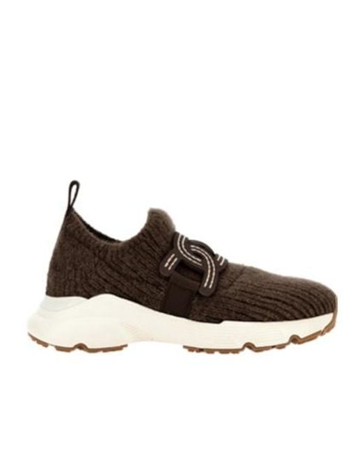 Tod's Brown Chain-Link Detailed Round-Toe Sneakers