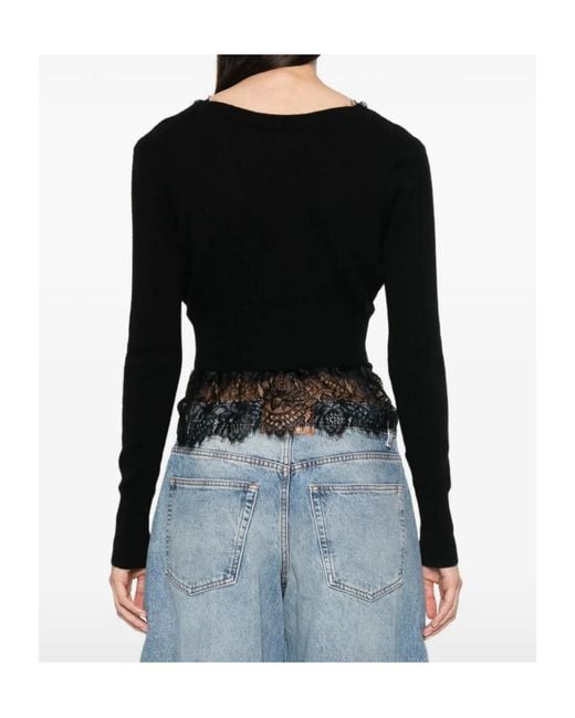 Ermanno Scervino Black Lace-Trim Button-Up Cardigan