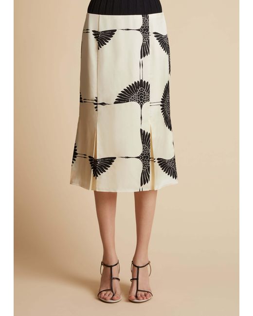 Khaite Natural Bird-Print Cupro Midi Skirt
