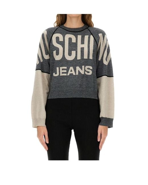 Moschino Black Jeans Inlaid Logo Knitted Jumper