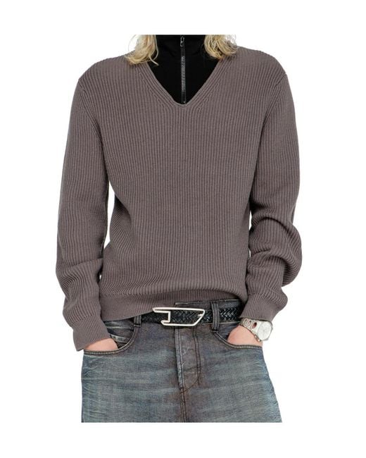 DIESEL Gray Layered Neckline Half-Zip Jumper for men