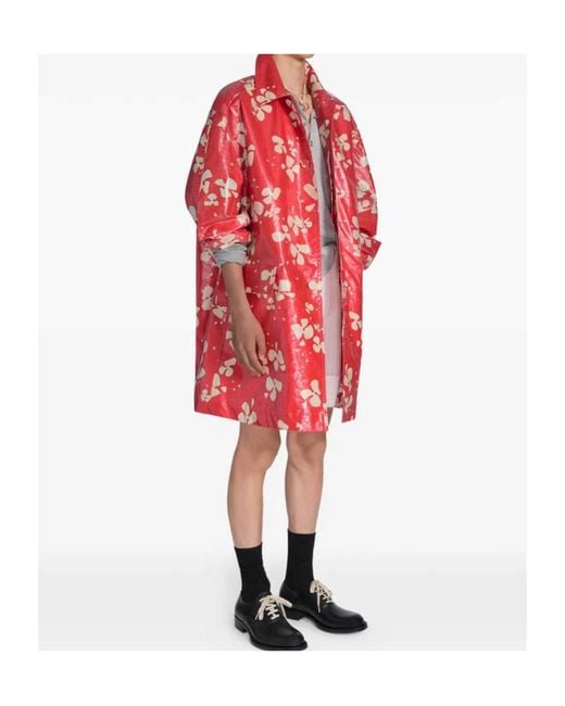 Dries Van Noten Red Printed Coated Coat for men