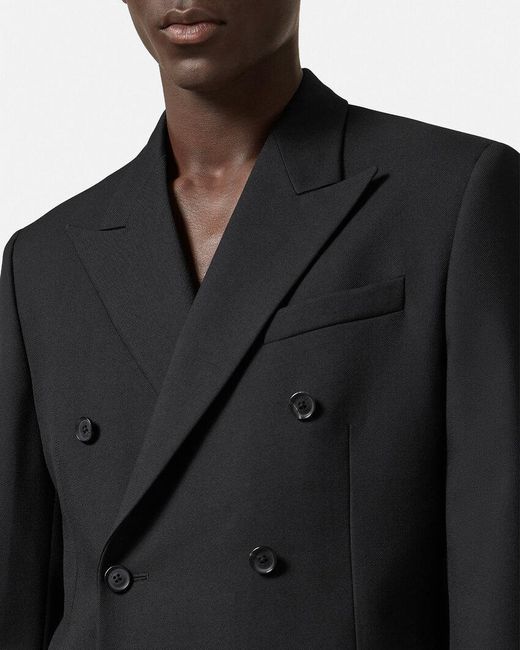 Versace Black Double-Breasted Tailored Blazer for men