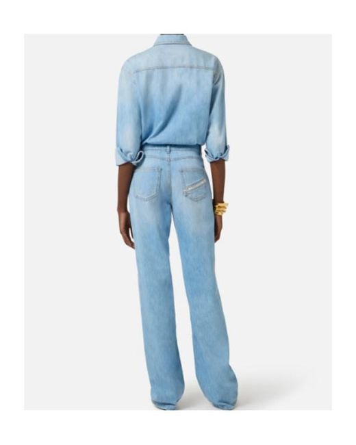 Elisabetta Franchi Blue Lettering Denim Jumpsuit