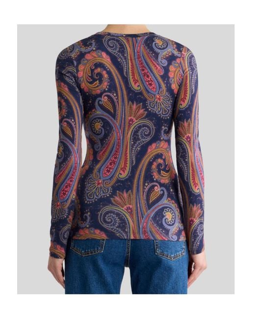 Etro Blue Jersey Sweater With Paisley Motif