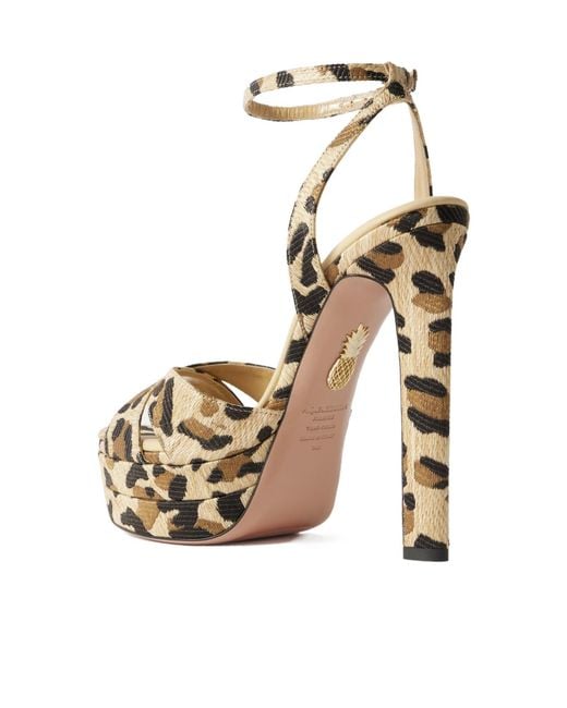 Aquazzura Metallic Leopard-Print Raffia Platform Sandals
