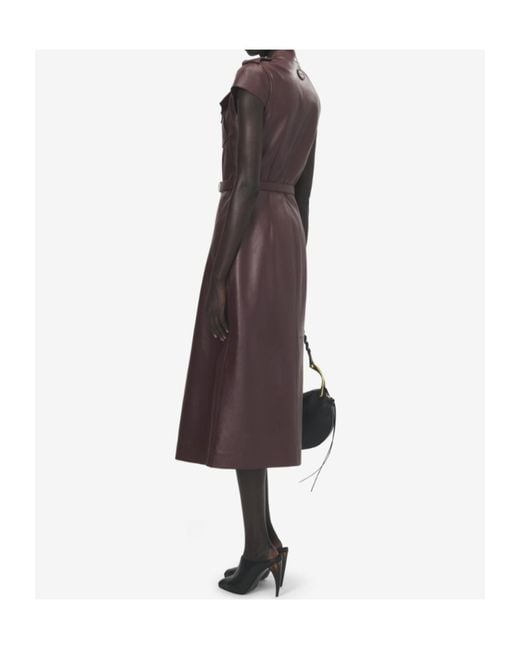 McQueen Brown Leather Uniform Midi Dress