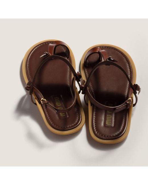 Miu Miu Brown Leather Thong Sandals