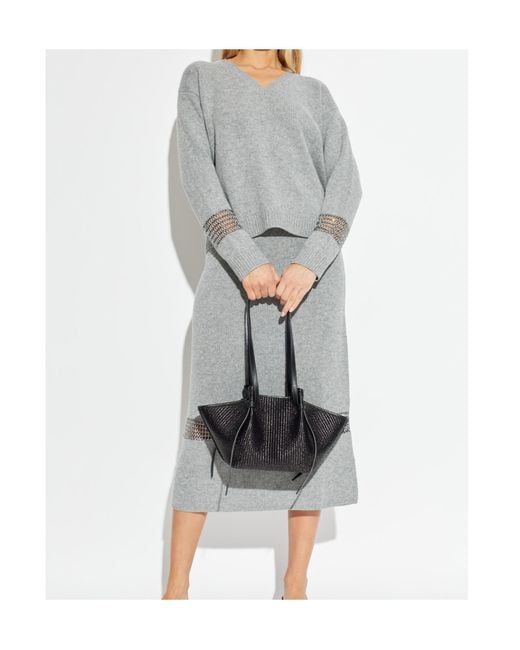 Fabiana Filippi Gray Embellished V-Neck Jumper