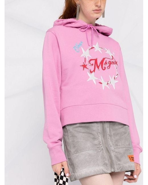 MSGM Pink Logo-Print Hoodie
