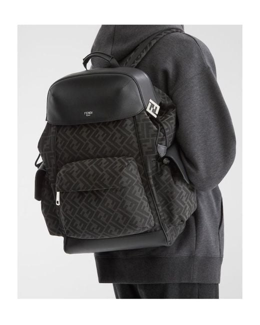 Fendi Black Ff Jacquard Drive Backpack for men