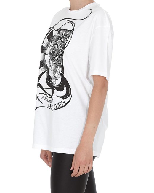 McQueen White T-Shirt With Round Neck And Short Sleeves