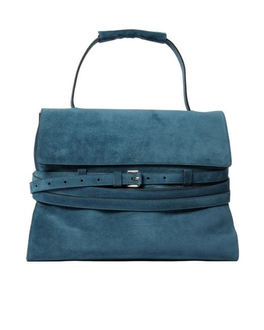 Moschino Blue Buckle-Detail Suede Tote Bag