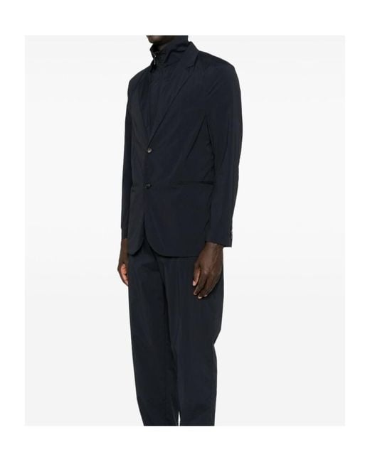 Emporio Armani Blue Layered-Effect Notched-Lapel Blazer for men