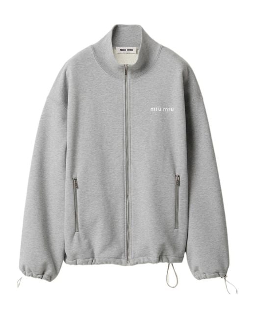 Miu Miu Gray Cotton Fleece Zipper Sweatshirt