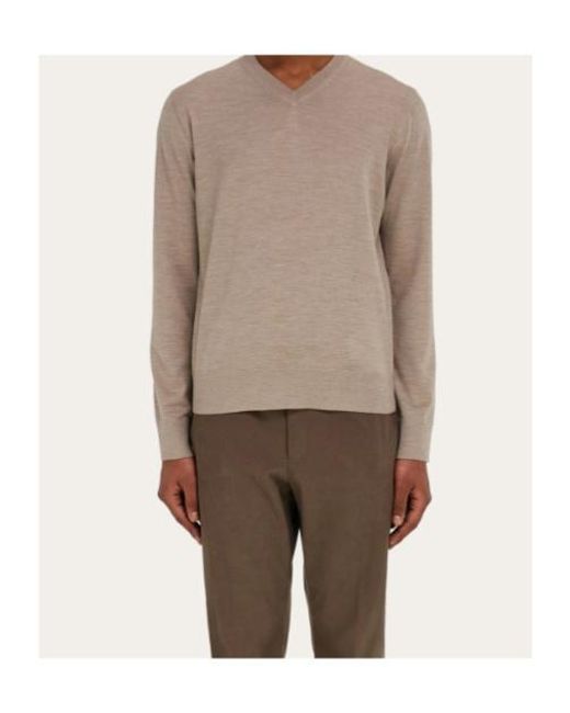 Ferragamo Gray Ferragamo V-Neck Knitted Jumper for men