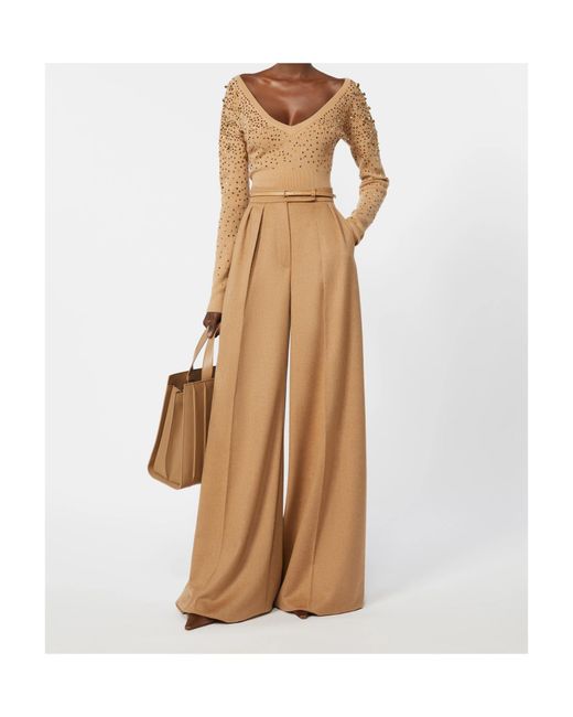 Max Mara Natural Gang Embellished V-Neck Sweater