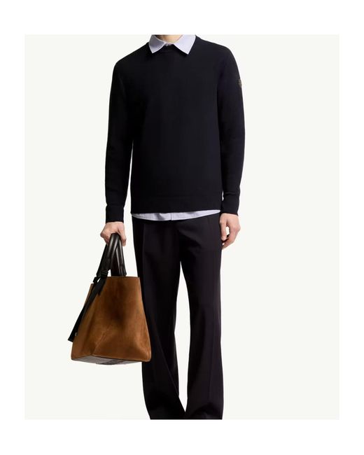 Moncler Blue Leather Logo Wool Sweater for men