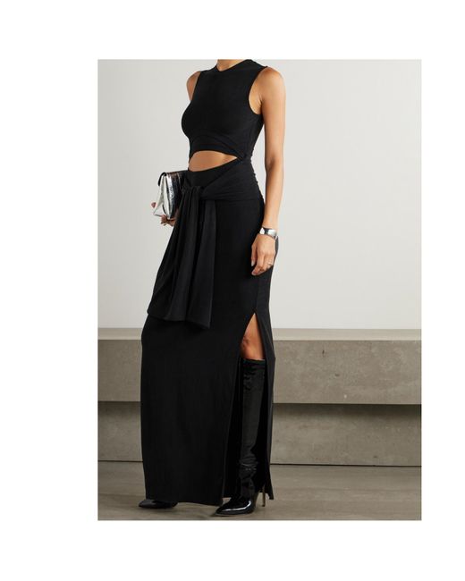 Balmain Black Cut Out Detailed Ribbed Maxi Dress