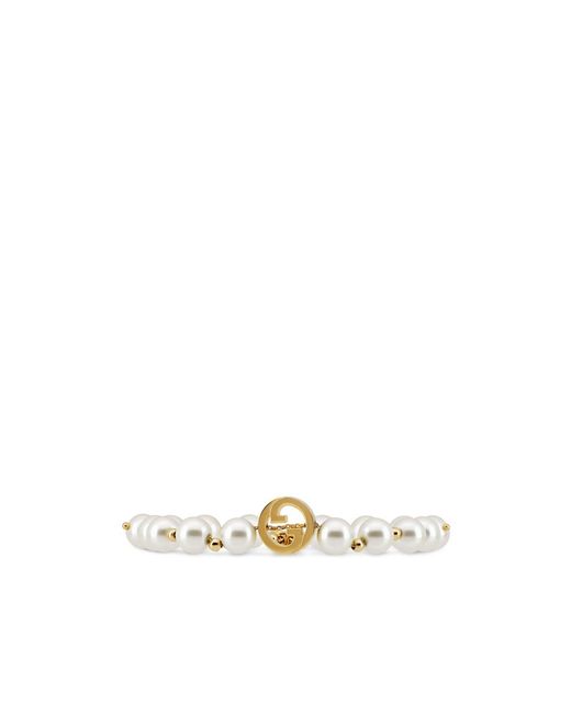 Gucci White Embellished Interlocking Bracelet
