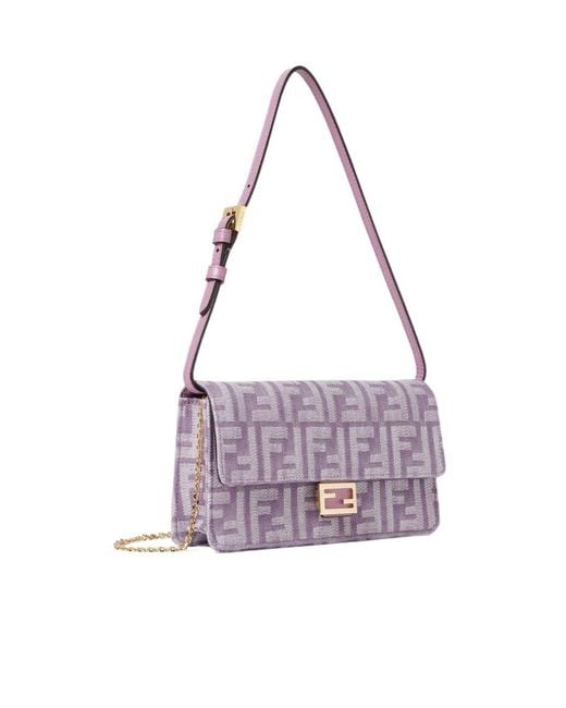 Fendi Purple Baguette Ff Jacquard Chained Wallet