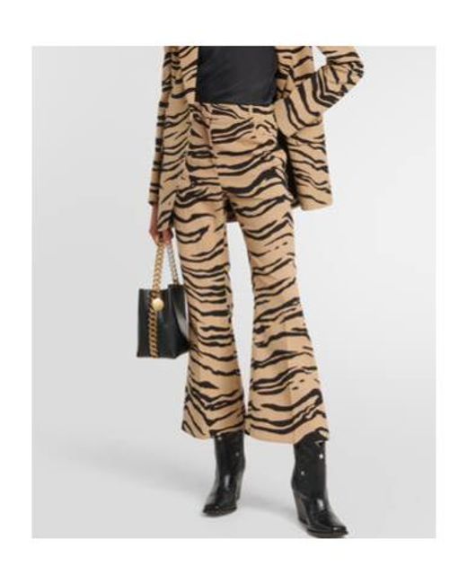 Stella McCartney Natural Tiger-Print Wool-Blend Flared Pants