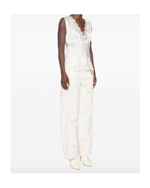 ERMANNO FIRENZE White Lace-Detail Tank Top