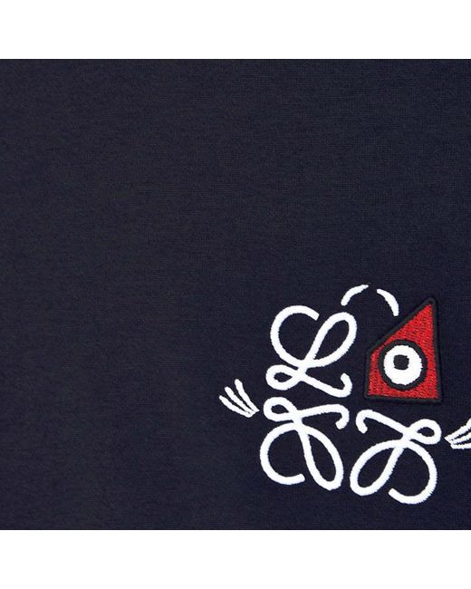 Loewe Blue Logo Embroidered Crewneck T-Shirt for men
