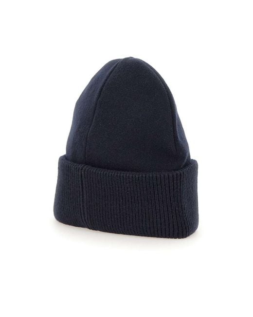 Emporio Armani Blue Logo Patch Turn-Up Brim Beanie for men