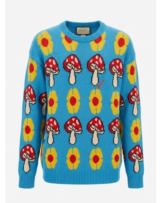 Gucci Blue Patterned-Jacquard Crew-Neck Jumper for men